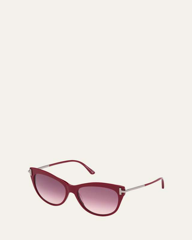 Kira Acetate/Metal Cat-Eye Sunglasses, Black